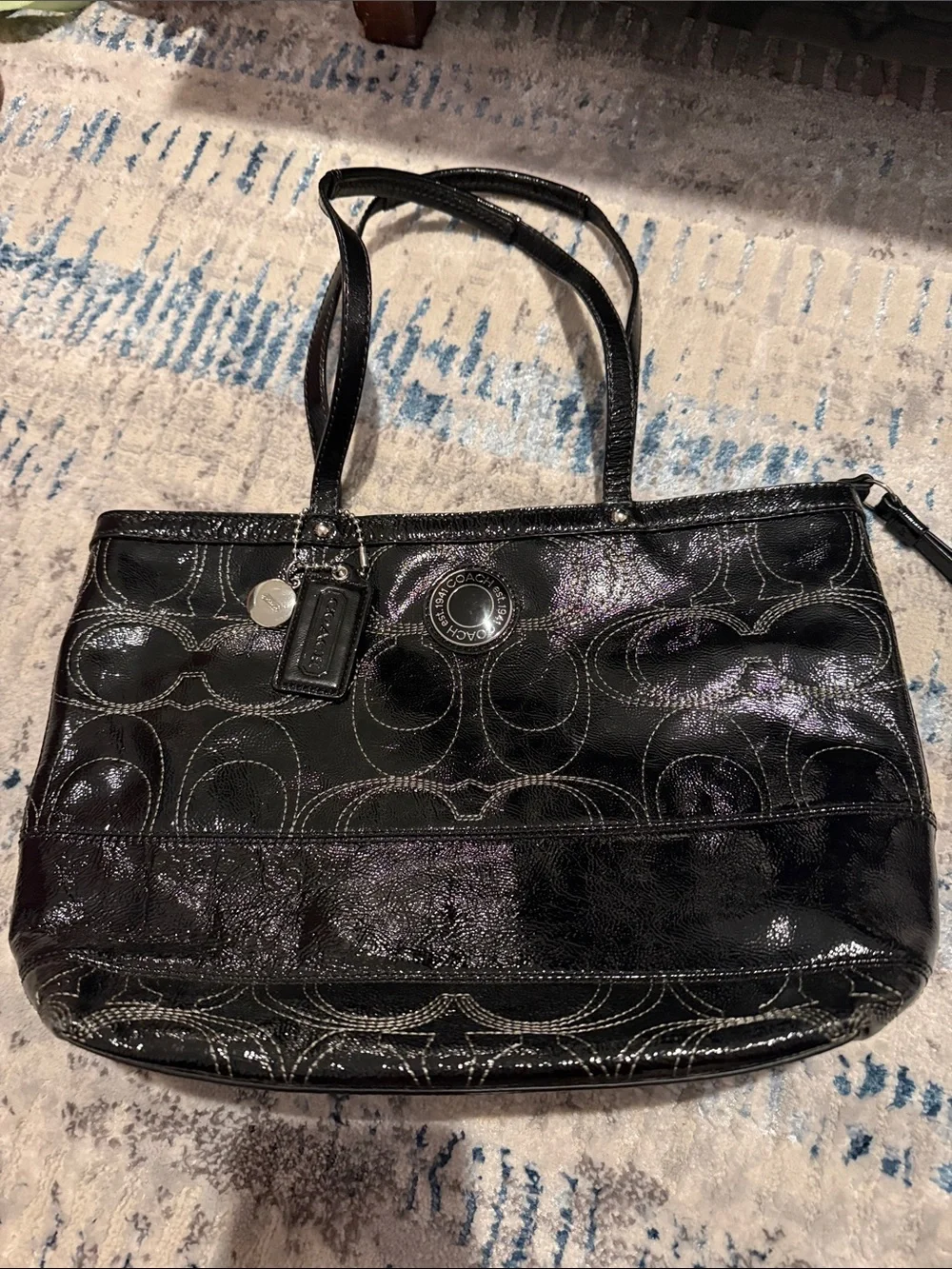 Coach Black Patent Leather Signature Shoulder Tote